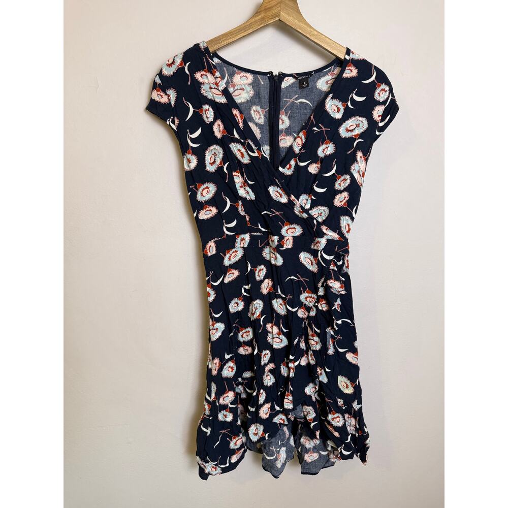 J. Crew Mercantile Short Sleeve Faux Wrap Surplice Dress Navy Floral Size 0 - Picture 2 of 7